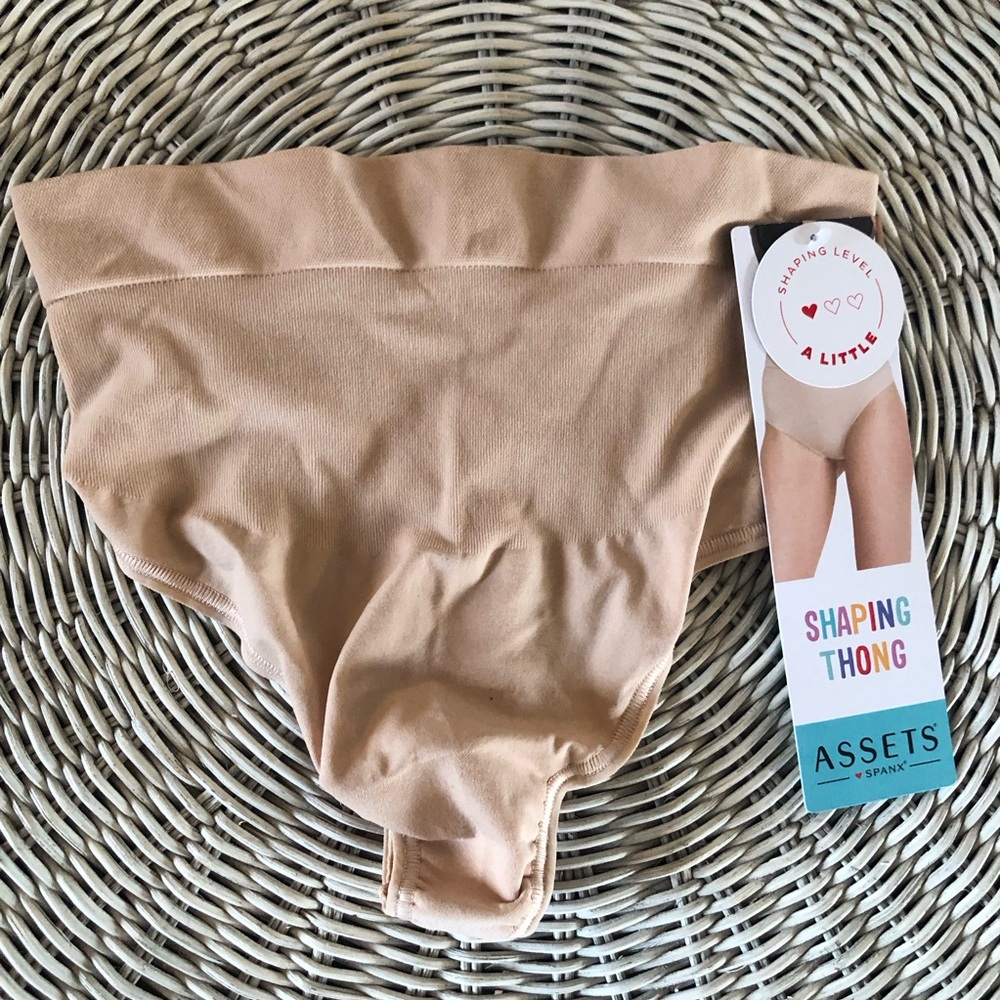 Assets by Spanx high-waisted shaping thongs in a nude color medium NWT